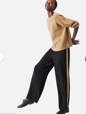 NWT Eileen Fisher Silk Georgette Crepe Pants Sz 10 Black/Tan-Exquisite!